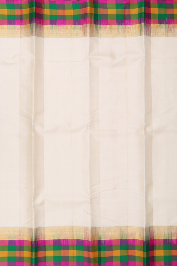 Kanchipuram Silk Saree In Cream Color With Checks Border