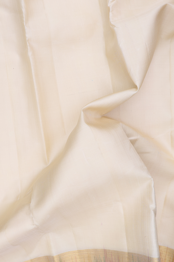 Kanchipuram Silk Saree In Cream Color With Checks Border