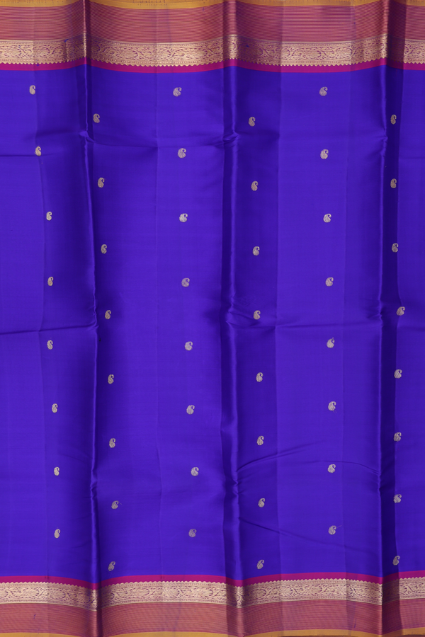 Kanchipuram Silk Saree In Royal Blue With Paisley Buttas