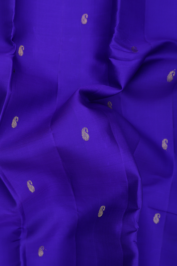 Kanchipuram Silk Saree In Royal Blue With Paisley Buttas