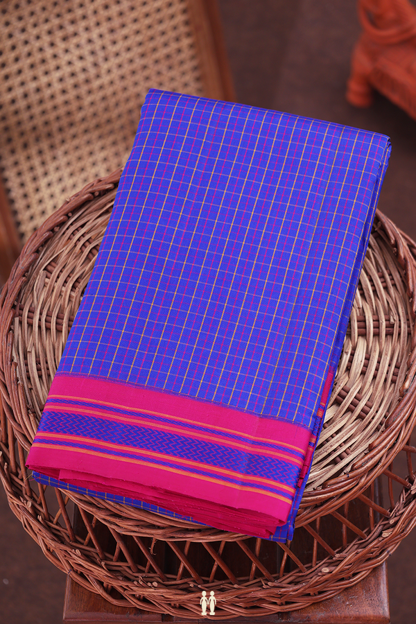 Kanchipuram Silk Saree In Indigo Blue With Checks Design