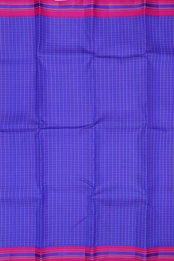Kanchipuram Silk Saree In Indigo Blue With Checks Design
