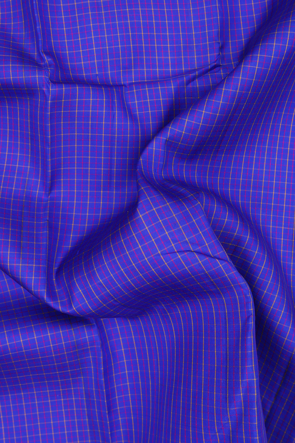 Kanchipuram Silk Saree In Indigo Blue With Checks Design