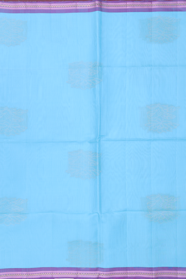 Linen Saree In Blue With Floral Design