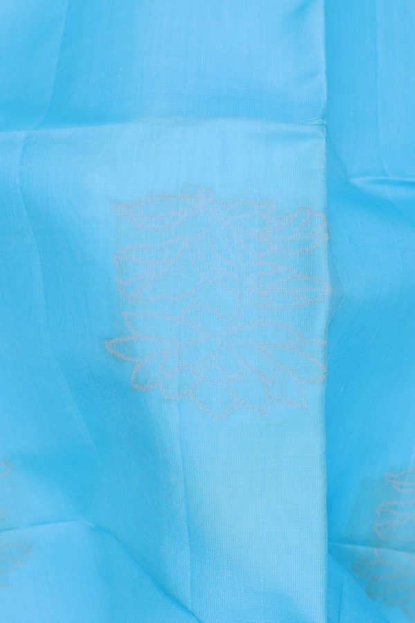 Linen Saree In Blue With Floral Design