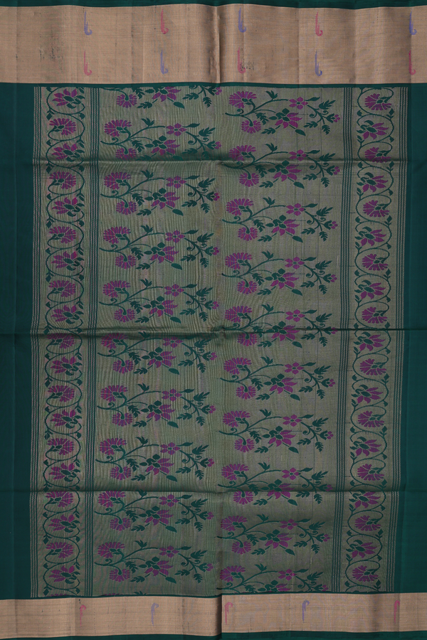 Soft Silk Saree In Forest Green With Rudraksh Buttis