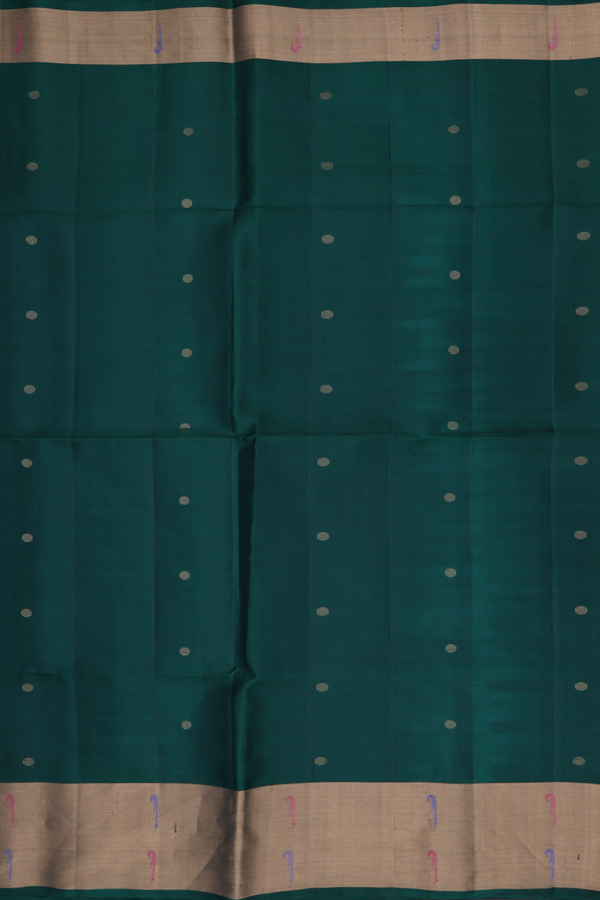 Soft Silk Saree In Forest Green With Rudraksh Buttis
