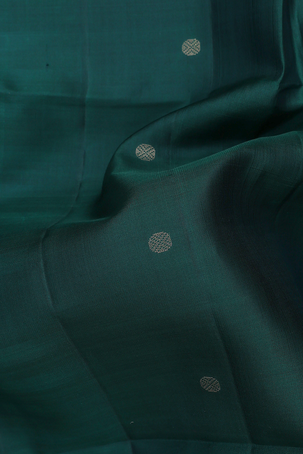 Soft Silk Saree In Forest Green With Rudraksh Buttis