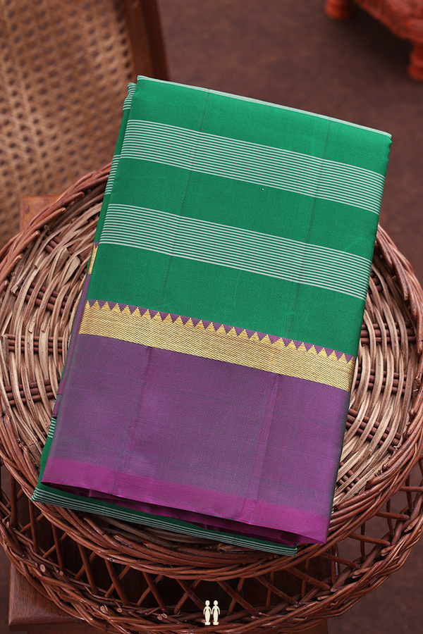 Kanchipuram Silk Saree In Emerald Green With Stripes Design