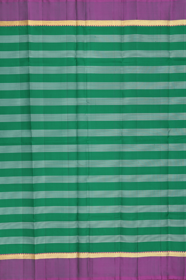 Kanchipuram Silk Saree In Emerald Green With Stripes Design