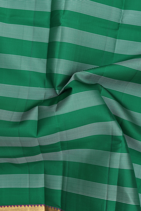 Kanchipuram Silk Saree In Emerald Green With Stripes Design