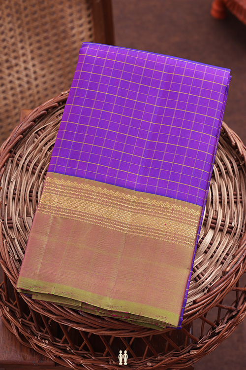 Kanchipuram Silk Saree In Purple With Checks Design