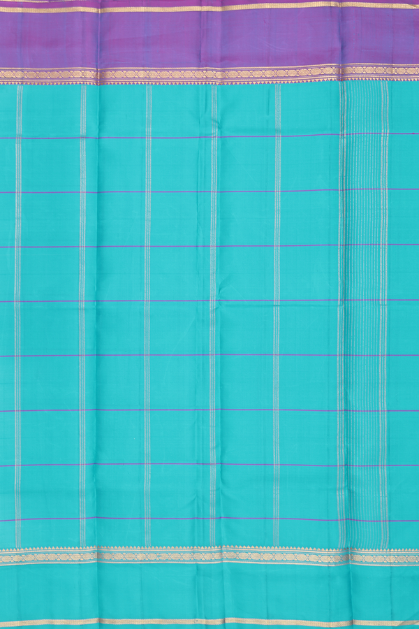 Kanchipuram Silk Saree  In Light Blue With Checks Design