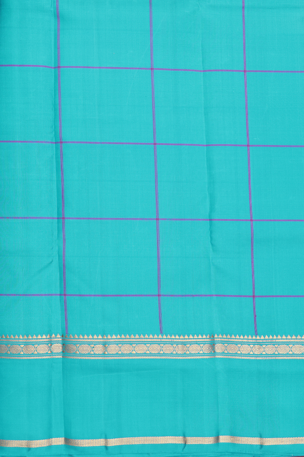 Kanchipuram Silk Saree  In Light Blue With Checks Design
