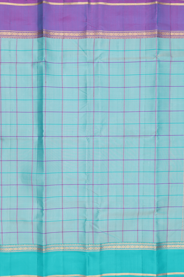 Kanchipuram Silk Saree  In Light Blue With Checks Design