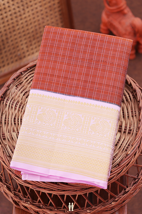 Kanchipuram Silk Saree In Brown With Checks Design