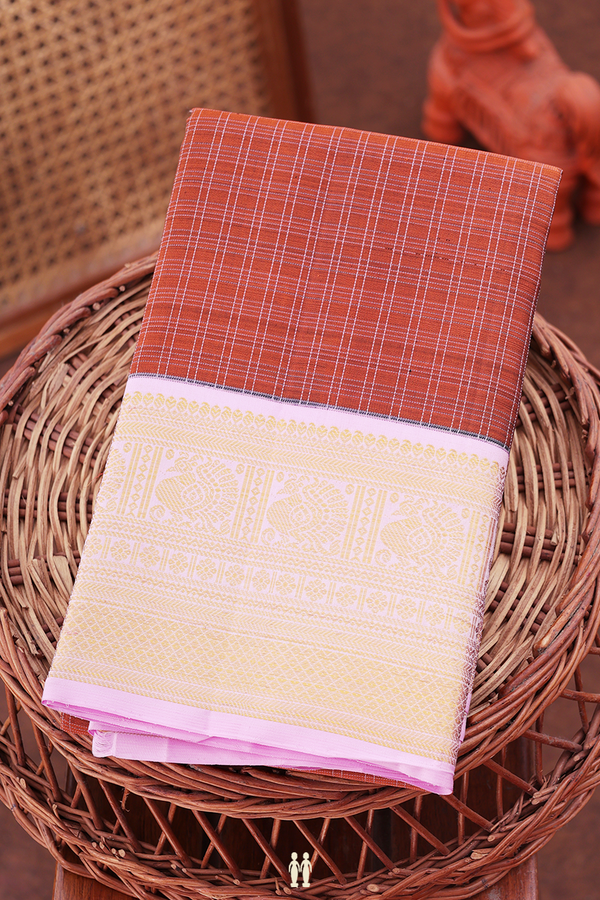 Kanchipuram Silk Saree In Brown With Checks Design