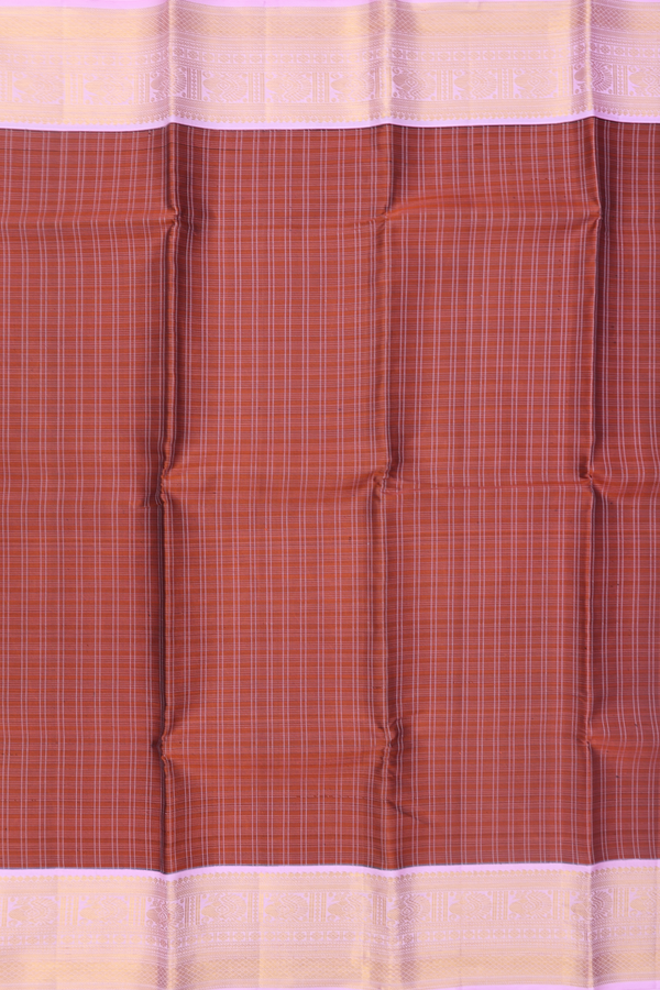 Kanchipuram Silk Saree In Brown With Checks Design