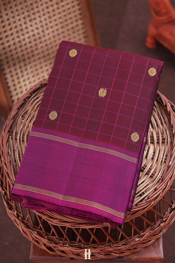 Kanchipuram Silk Saree In Coffee Brown With Checks Design