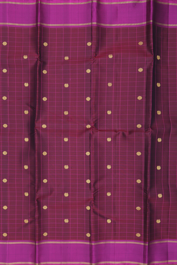 Kanchipuram Silk Saree In Coffee Brown With Checks Design
