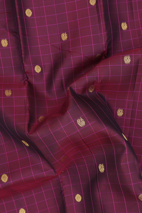 Kanchipuram Silk Saree In Coffee Brown With Checks Design
