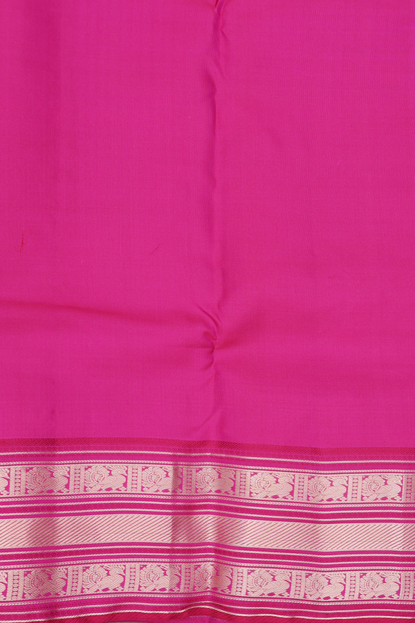 Kanchipuram Silk Saree In Coral Pink With Peacock Buttas