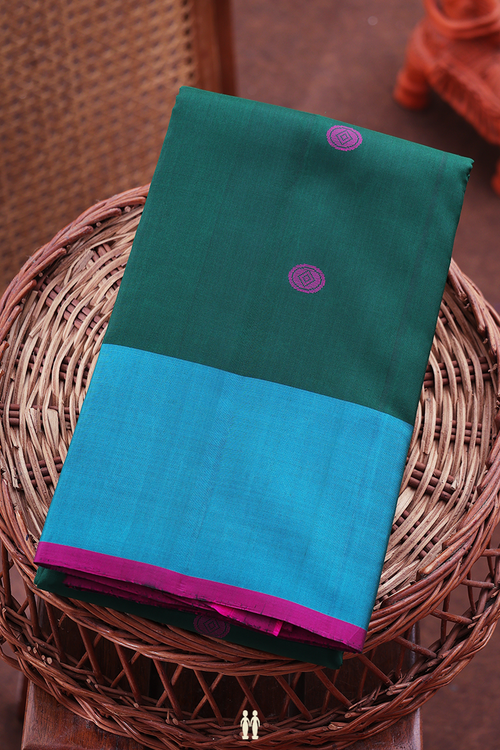 Kanchipuram Silk Saree In Forest Green With Threadwork Buttas
