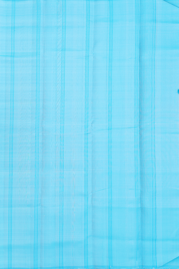 Kanchipuram Silk Saree In White And Blue With Stripes Design