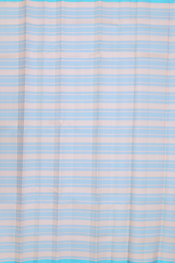 Kanchipuram Silk Saree In White And Blue With Stripes Design