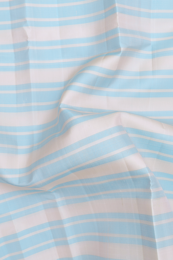 Kanchipuram Silk Saree In White And Blue With Stripes Design