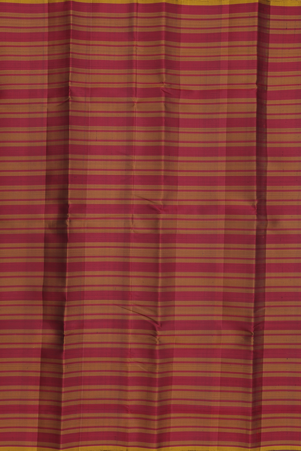 Kanchipuram Silk Saree In Red And Brown With Stripes Design