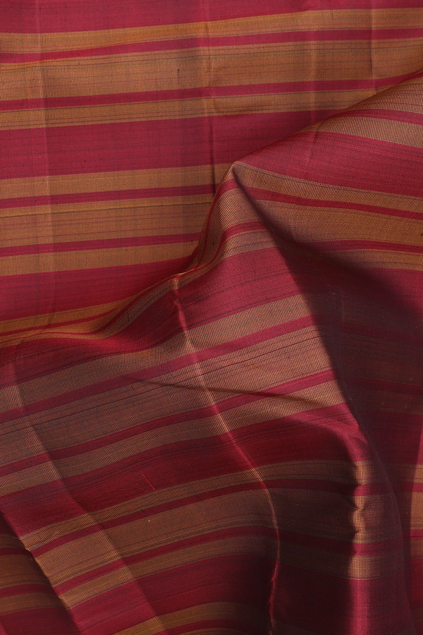 Kanchipuram Silk Saree In Red And Brown With Stripes Design