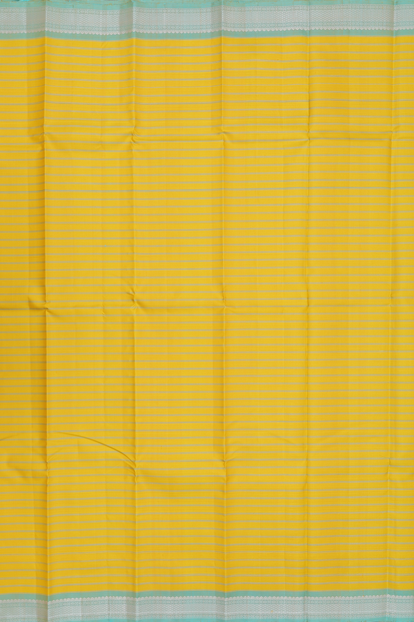 Kanchipuram Silk Saree In Royal Yellow With Stripes Design