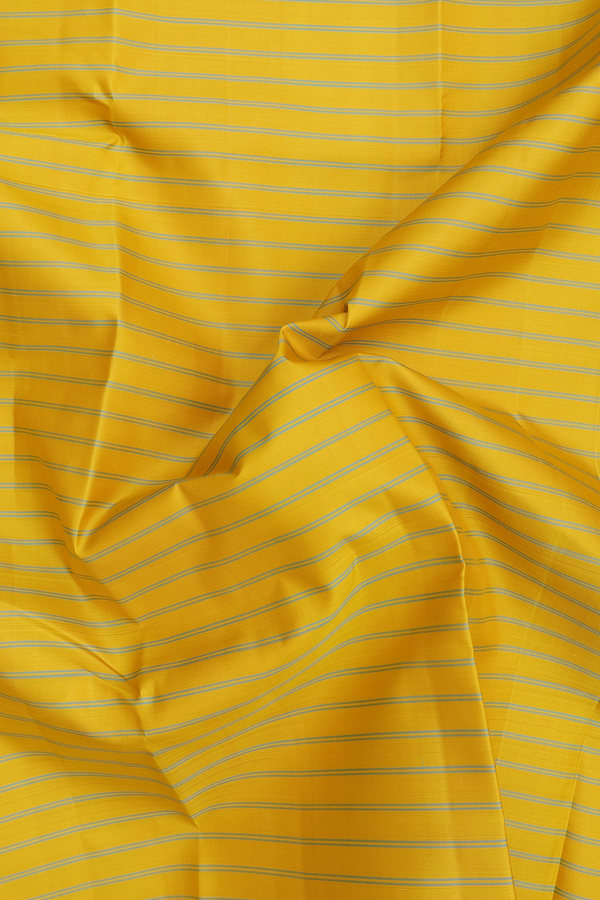 Kanchipuram Silk Saree In Royal Yellow With Stripes Design