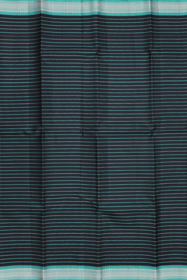 Kanchipuram Silk Saree In Black With Stripes Design