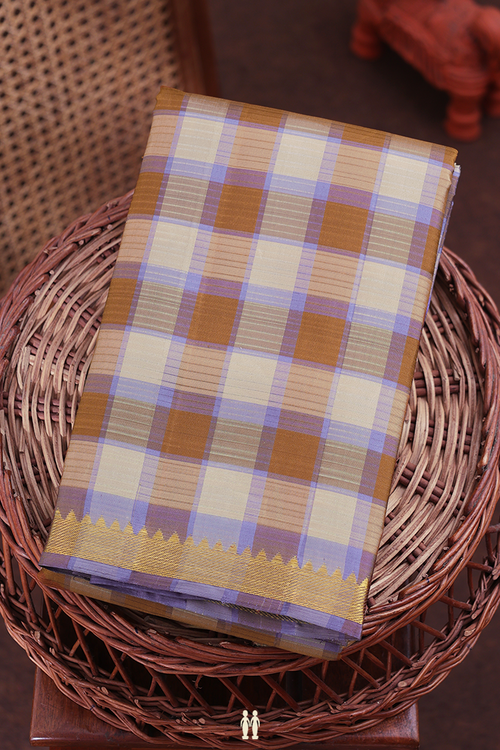 Kanchipuram Silk Saree In Shades Of Brown With Checks Design
