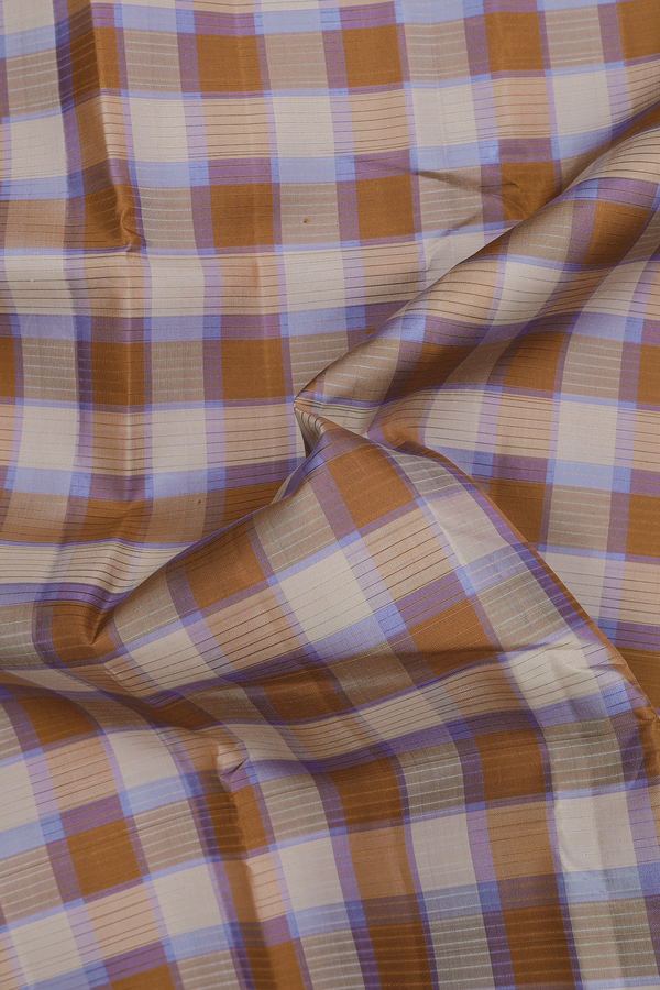 Kanchipuram Silk Saree In Shades Of Brown With Checks Design