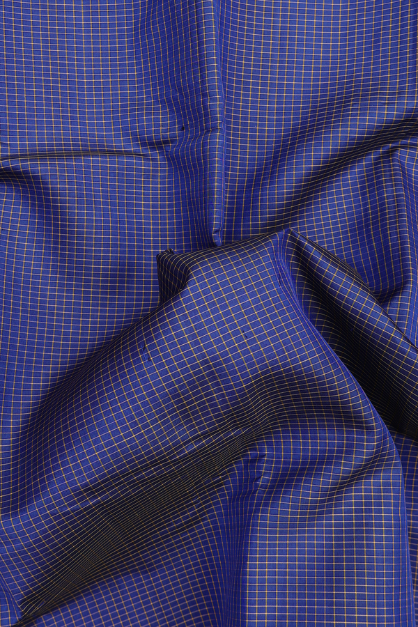 Kanchipuram Silk Saree In Navy Blue With Checks Design