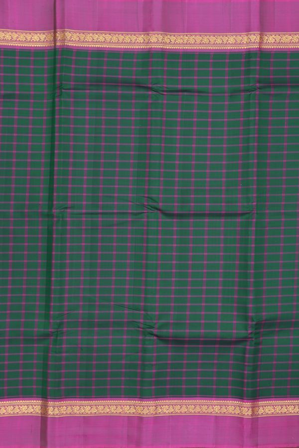 Kanchipuram Silk Saree In Forest Green With Checks Design
