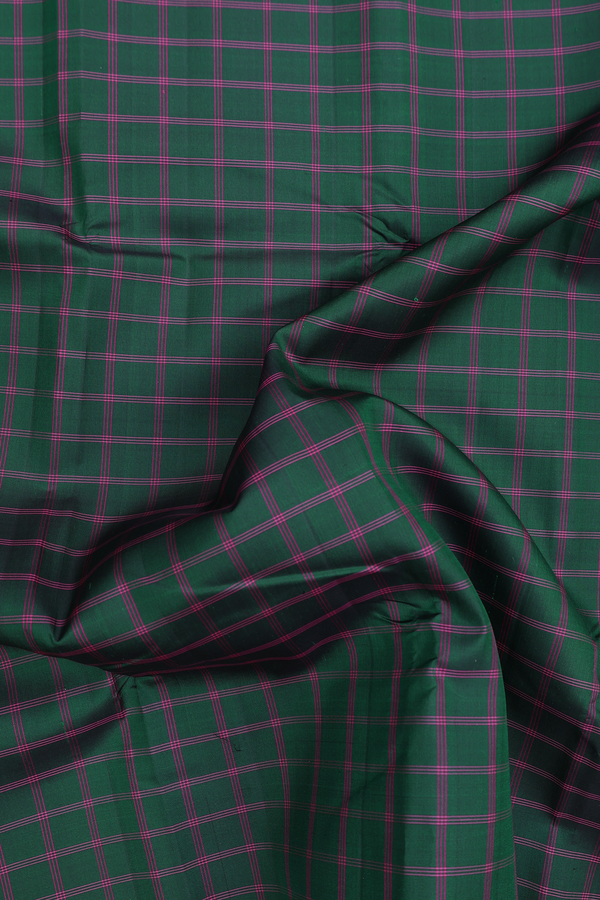 Kanchipuram Silk Saree In Forest Green With Checks Design