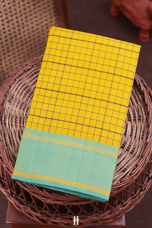 Kanchipuram Silk Saree In Royal Yellow With Checks Design