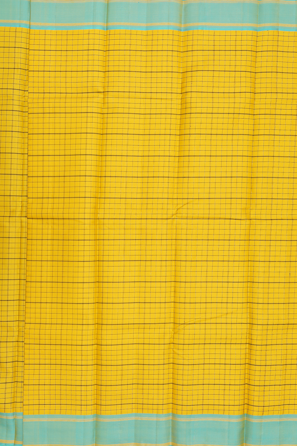 Kanchipuram Silk Saree In Royal Yellow With Checks Design