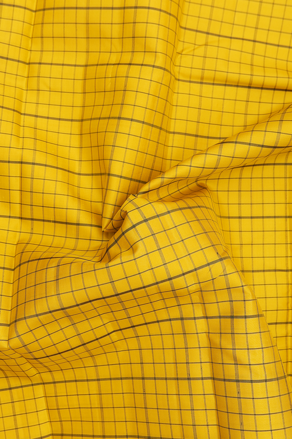 Kanchipuram Silk Saree In Royal Yellow With Checks Design