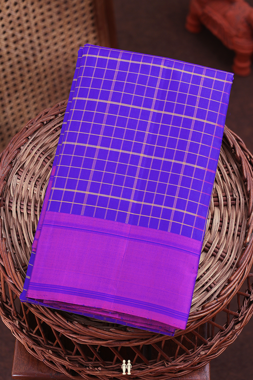 Kanchipuram Silk Saree In Royal Blue With Checks Design