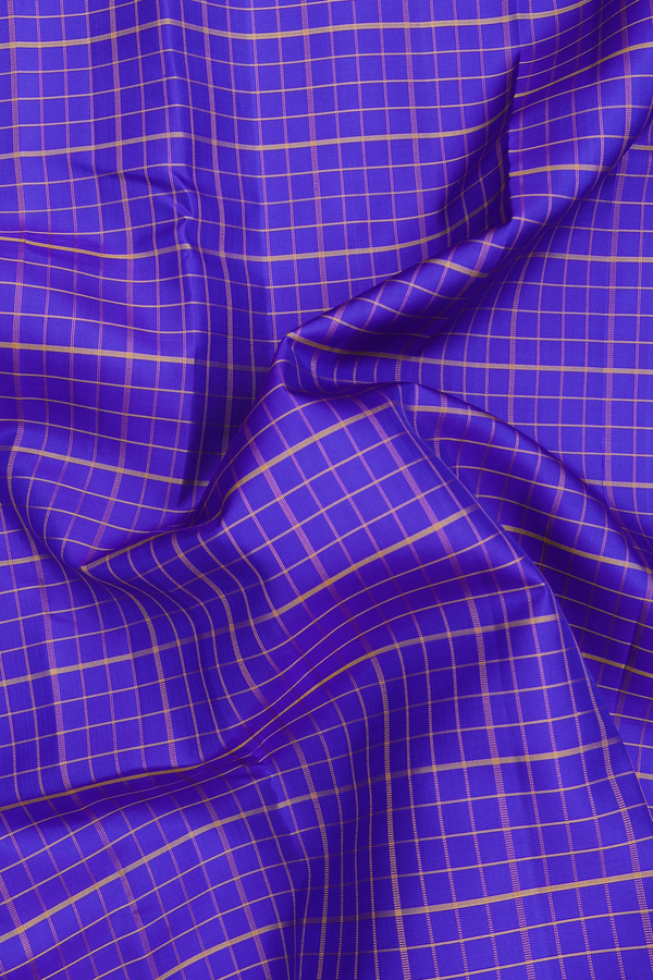 Kanchipuram Silk Saree In Royal Blue With Checks Design