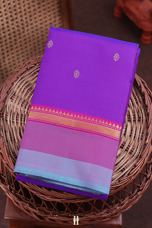 Kanchipuram Silk Saree In Purple With Floral Buttas