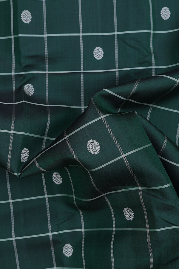 Kanchipuram Silk Saree In Forest Green With Checks Design