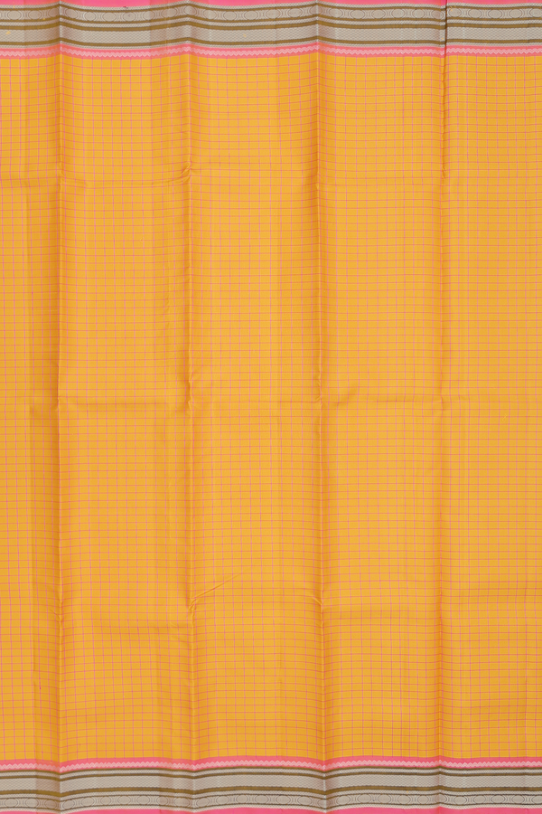 Kanchipuram Silk Saree In Yellow With Checks Design
