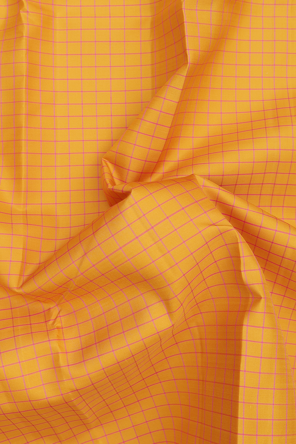 Kanchipuram Silk Saree In Yellow With Checks Design