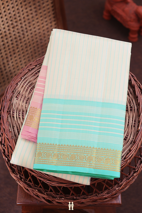 Kanchipuram Silk Saree In Off White With Stripes Design